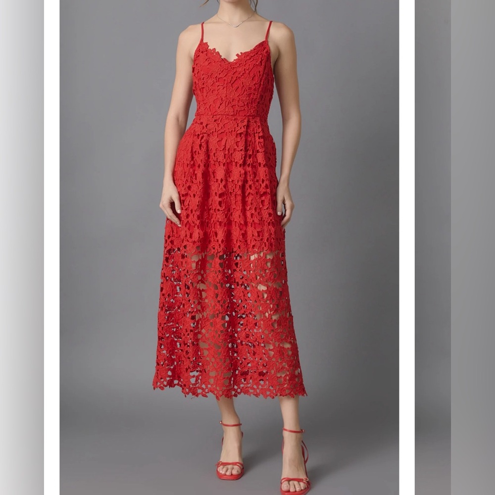 ASTR red lace midi dress
